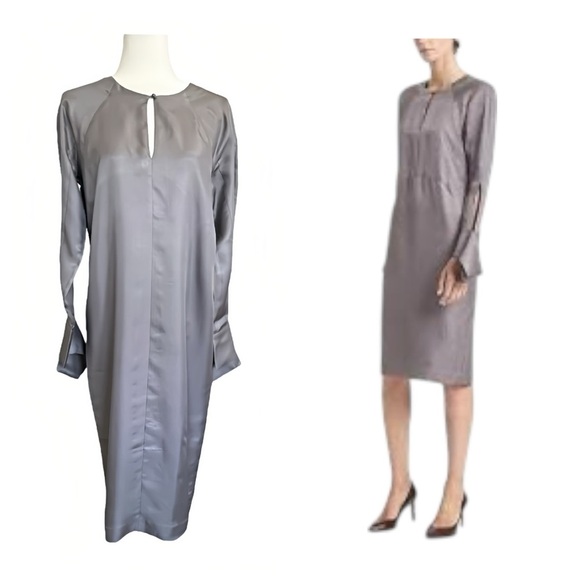 Banana Republic Heritage 100% Silk Sheath Dress Luxe Gray Seamed Midi Sz S NWT - Picture 1 of 12